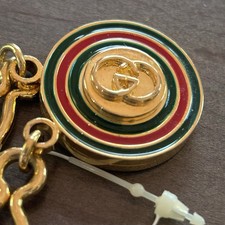 GUCCI Keychain Key Ring Fob Vintage Luxury Double Gold Italy Interlocking Rare