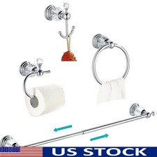Adjustable Towel Bar Set Bathroom Accessories Crystal Hooks Toilet Paper Holder
