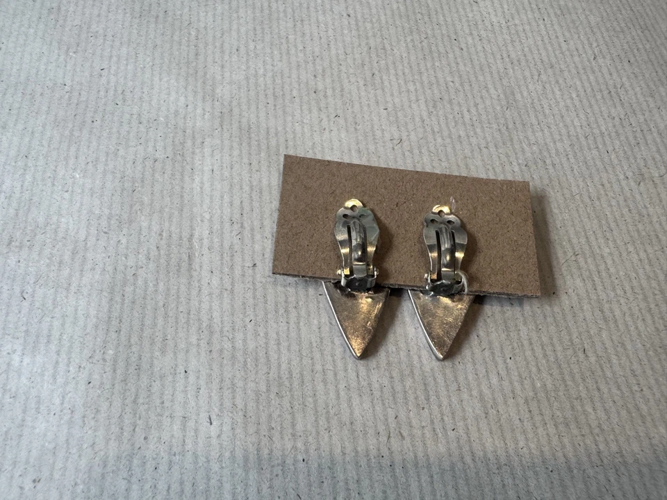 Vintage marked OBSIDIAN  Silver  tone Clip On Earrings - Image 3 of 4