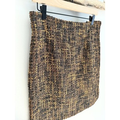 Designer Tweed Pencil Skirt Metallic Gold Brown Black Women's Size M
