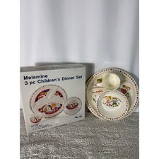 Vintage Melamine 3pc Childrens Dinner Set Alphabet Kids Plate Bowl Mug