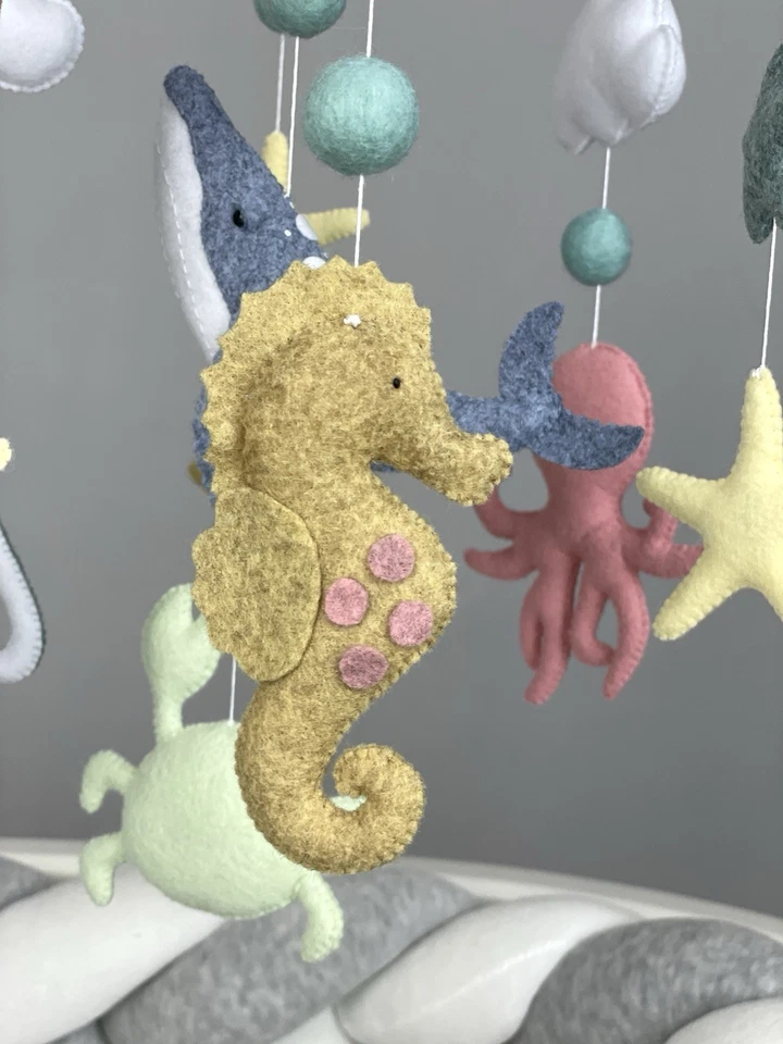 Berço móvel bebê oceano berçário sob o mar animais marinhos de feltro costeiro náutico - Imagem 4 de 4