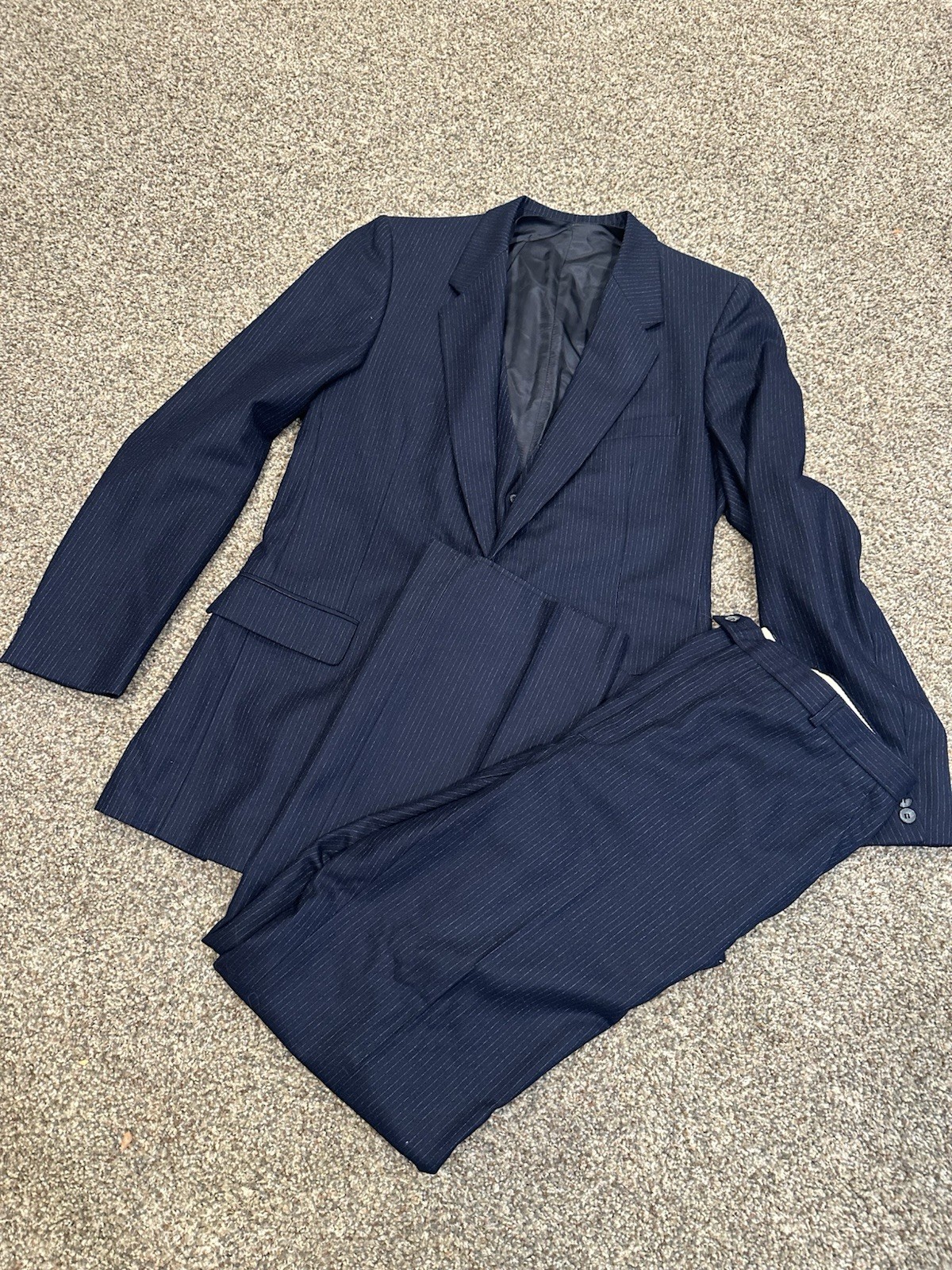 Tuta vintage Yves Saint Laurent YSL lana 3 pezzi gessato blu navy taglia 46 slim