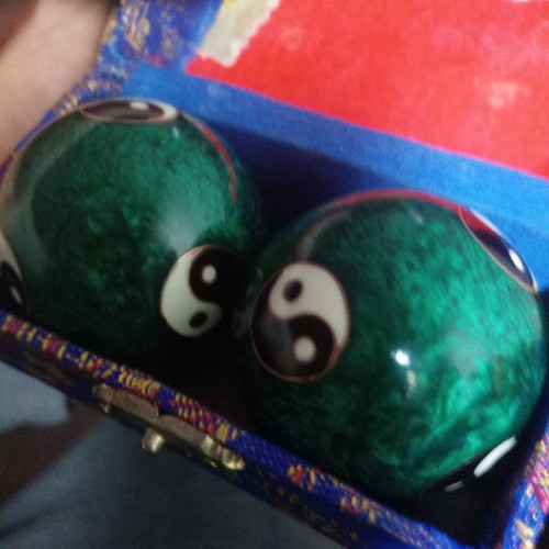 3 Sets Chinese Health Exercise Stress Baoding Balls - Red, Blue, Green Yin Yang