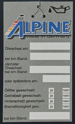 50x Alpine Ölzettel Ölwechselzettel Ölanhänger Inspektion Serviceanhänger