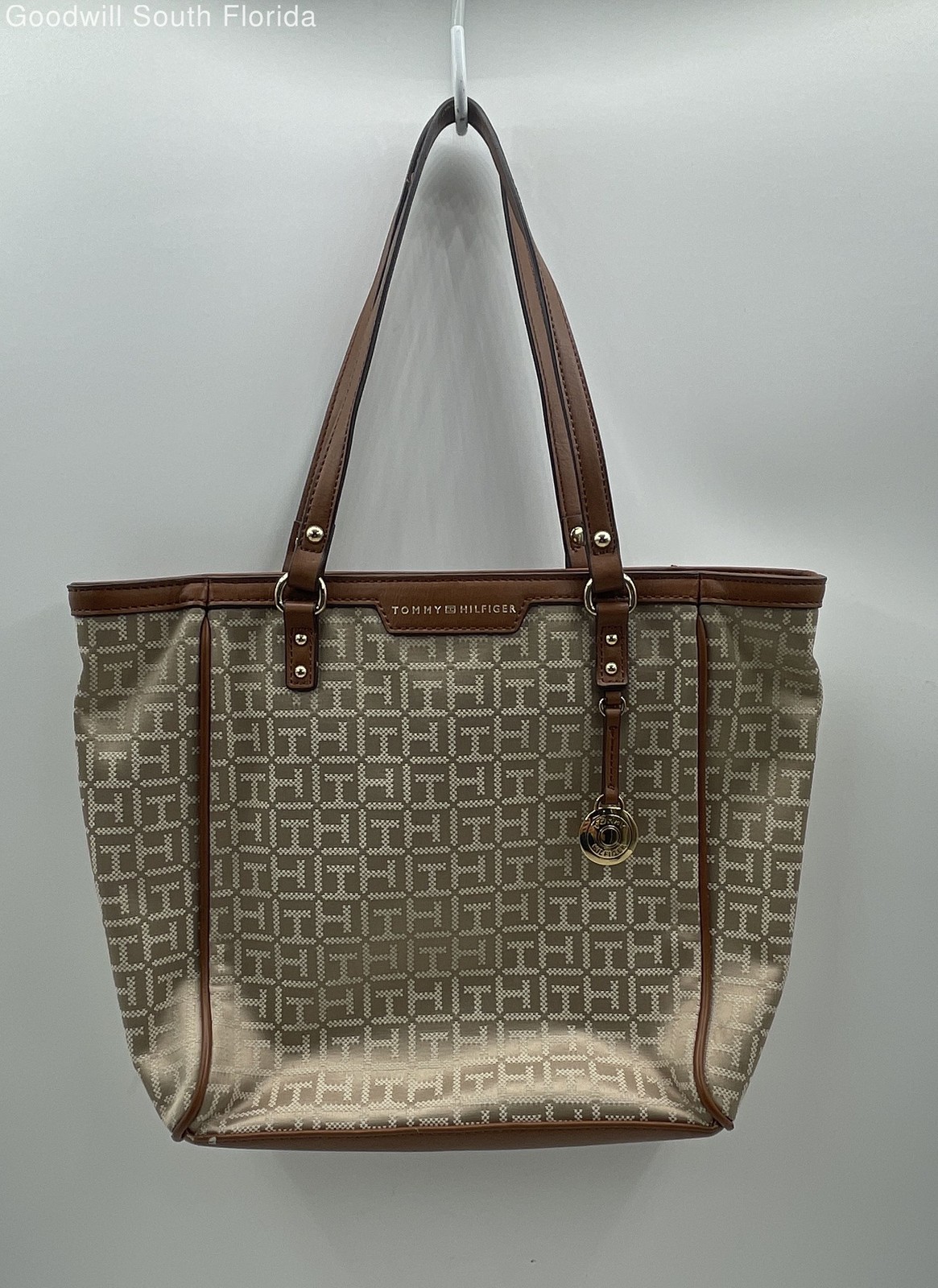 Tommy Hilfiger Womens Multicolor Logo Print Inner Pocket Double Handle Tote Bag