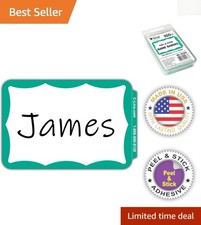 Self-Adhesive Name Badges with Green Border - 3.5 x 2.25 Inches, 100 Count
