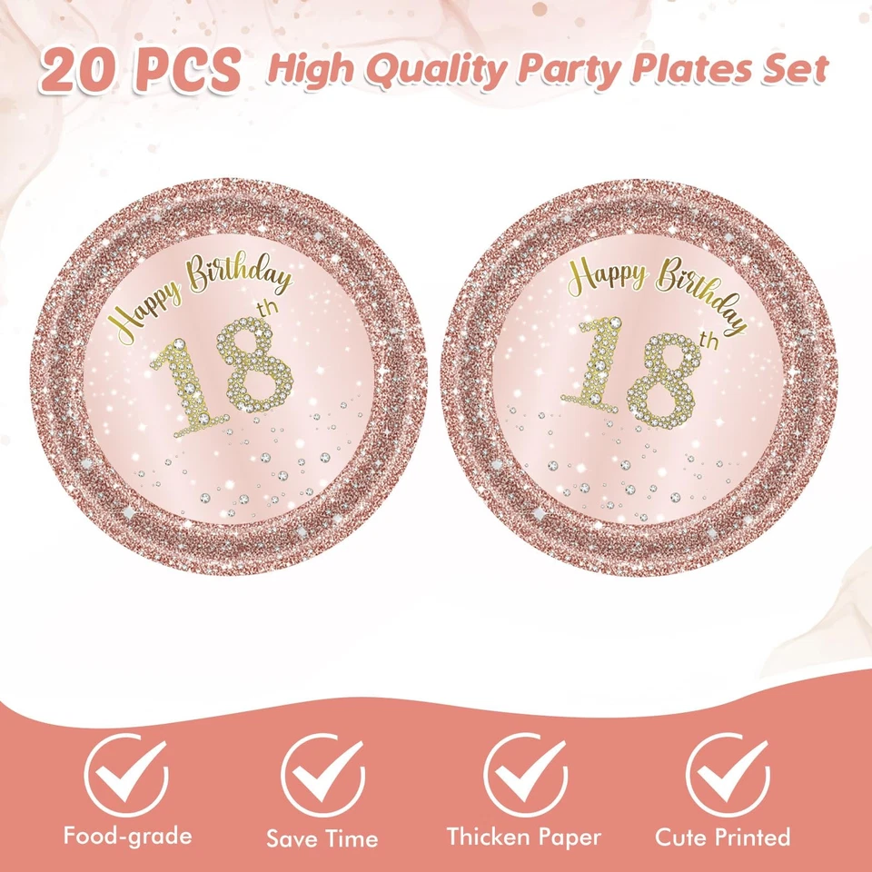 Набор столовых приборов для девочек на день рождения 18 розовое розовое золото тарелки - Изображение 3 из 4