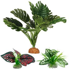 3PCS Reptile Artificial Plants Terrarium Aquarium Fish Tank Decoration Set