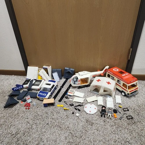 90s Playmobil Ambulance And Police Lot Vintage Hospital Cop Doctor