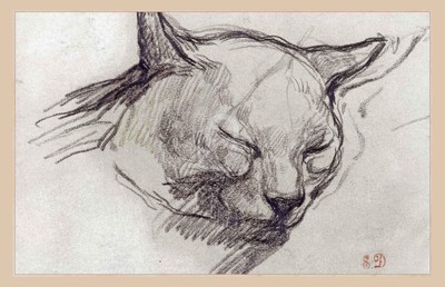 Eugene Delacroix, Study of a Cat's Head *Art Postcard NEW