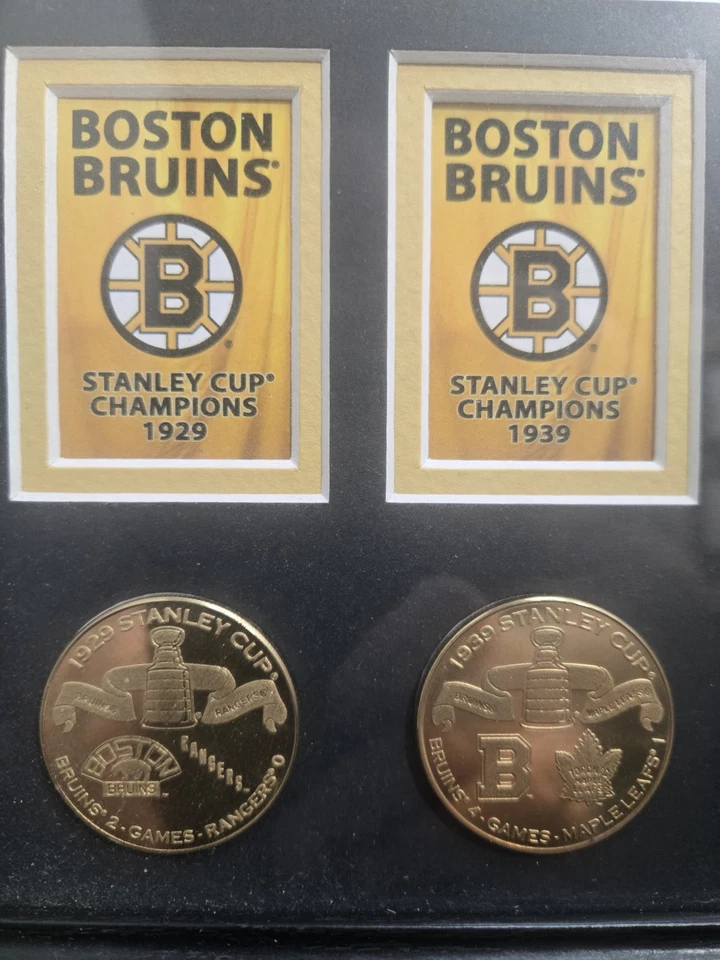 Boston Bruins 6 Time Stanley Cup Champions Framed With Coins 16x13 - Image 2 of 4