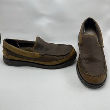LL Bean Men's Moccasins Loafer Slipper Size 11 M Brown Leather Fur Lined Slip On