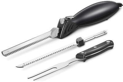 Cuchillo eléctrico con 2 hojas y tenedor, ideal carne pan y cocina fácil, Nuevo