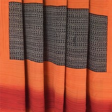 Sanskriti Vintage Saree Black-Orange Pure Crepe Geometric Print Sari 5.5YDFabric