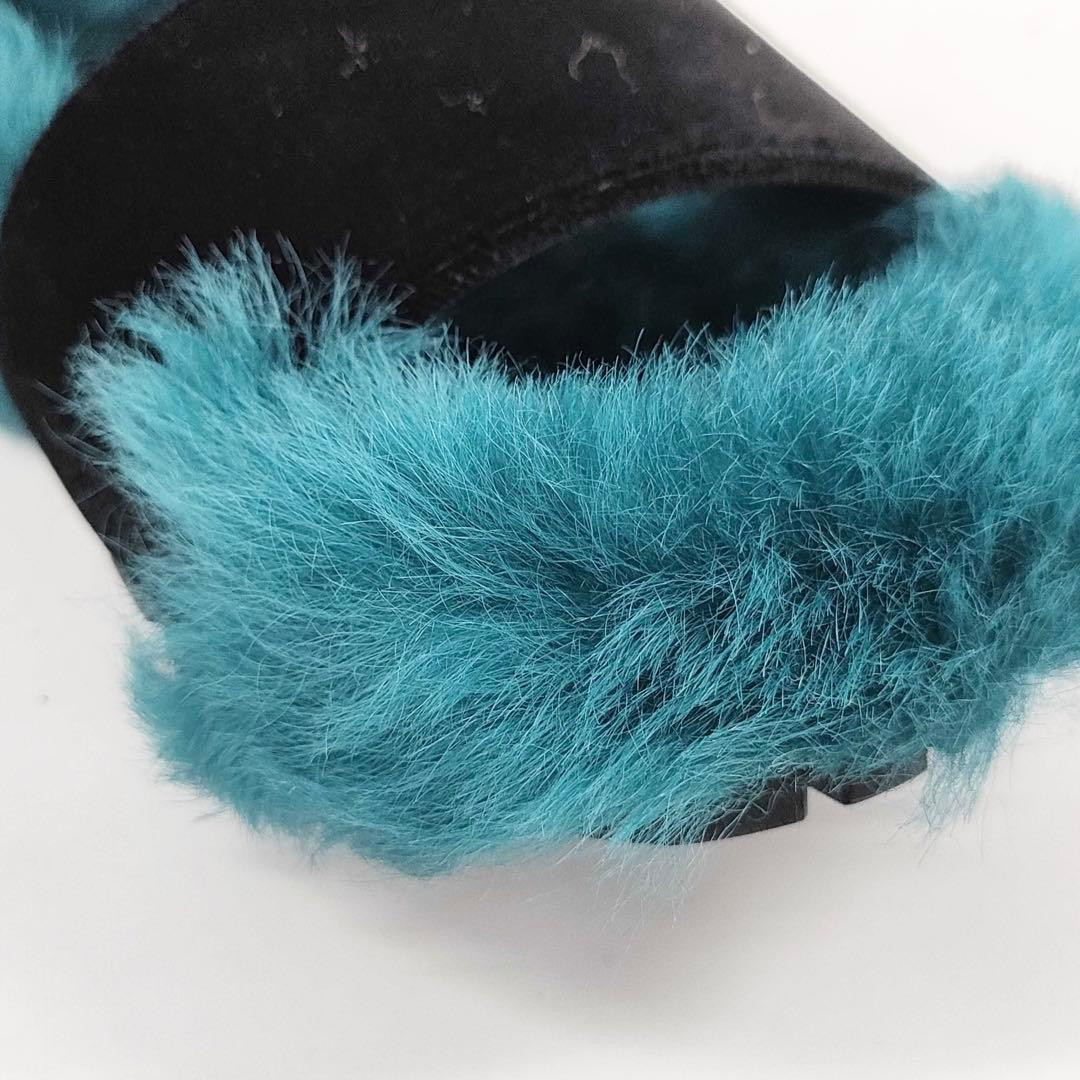 PRADA fur sandals in shearling and velvet teal green, women's size 38 From Japan thumbnail 6