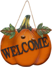 Wood Pumpkin Welcome Sign Fall Front Door Decor Rustic Hanging Welcome Door
