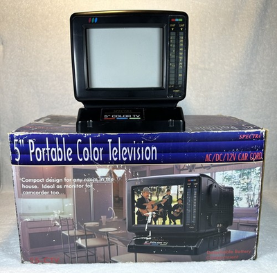 #ad Spectra 5” Portable Color TV 55 CTV w Adapter Cables Manual Tested $99.99