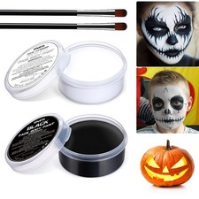 Halloween Black White Face Body Paint Set with 2 Brushes for Makeup, Cosplay