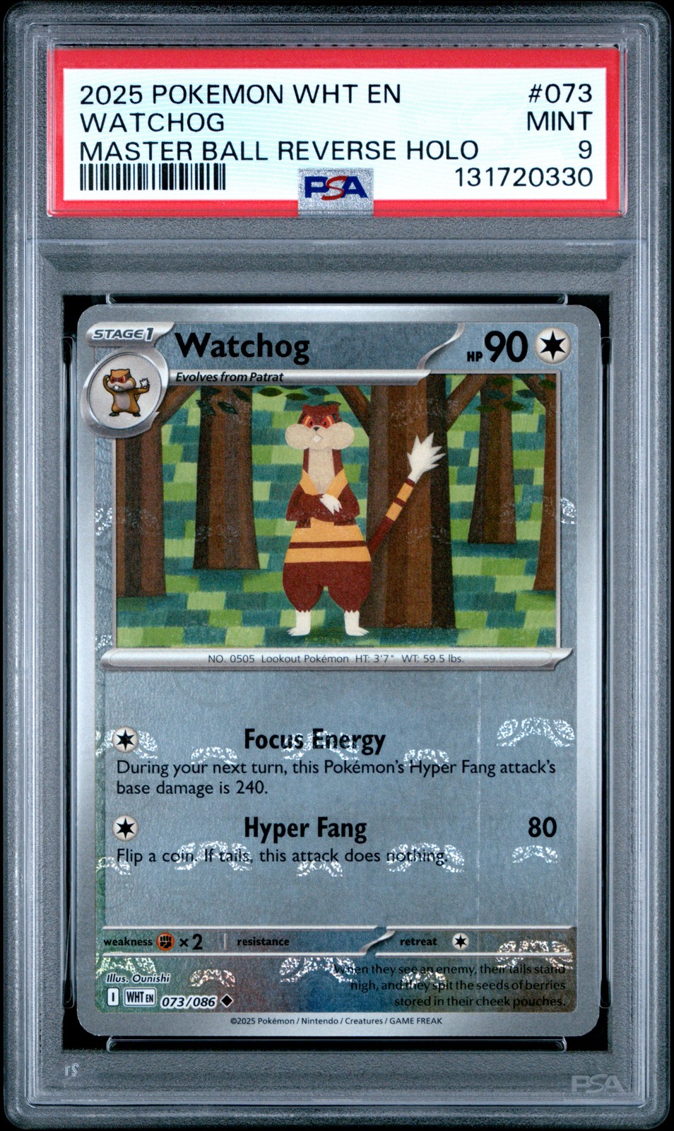 Watchog Masterball Pokemon Wht En-White Flare 073 NM PSA 9