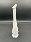 Fenton #9256 Cabbage Rose Bud Vase Vintage Milk Glass, Footed & Ribbed Swung Top