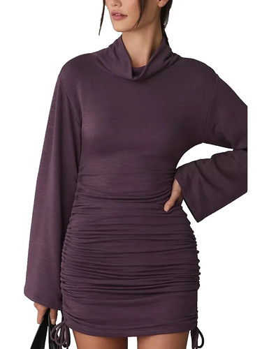 Anthropologie Daily Practice Purple Long Sleeve Ruched Mini Dress Size Medium