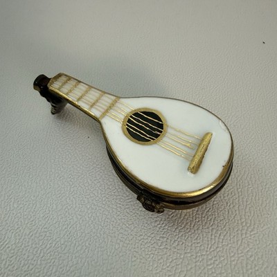 Vintage Limoges France Mandolin Porcelain Trinket Box Pill Box Miniature