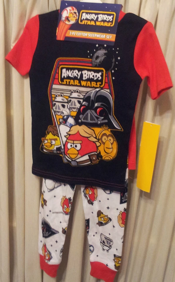 Angry Birds Star Wars 3 PCS Pajama Set Size 4 Long Pants Short Sleeve Top Shorts - Image 2 of 4