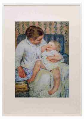 Mutter wäscht das müde Kind Cassatt A3 A4 gerahmter Druck Bild