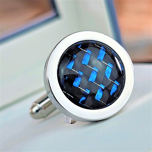 Geoffrey Beene Mens Silver Tone Cufflinks Dress Shirt Cuffs Blue Gunmetal Weave - Picture 6 of 10