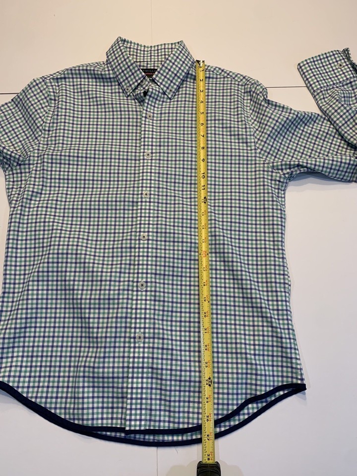 Twillory Shirt Mens SM Blue Green Check Button Up Tailored Fit