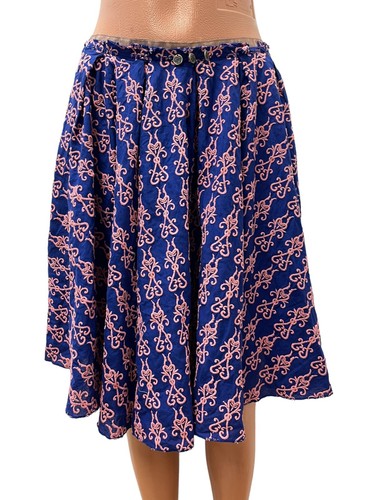 Odd Molly Size 1 - S Women's Skirt Blue Pink Embroidered Midi Calf Length - Picture 9 of 9