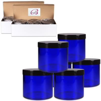 10oz/300g/300ml (6pcs) High Quality Acrylic Container Jars - Blue with Black Lid