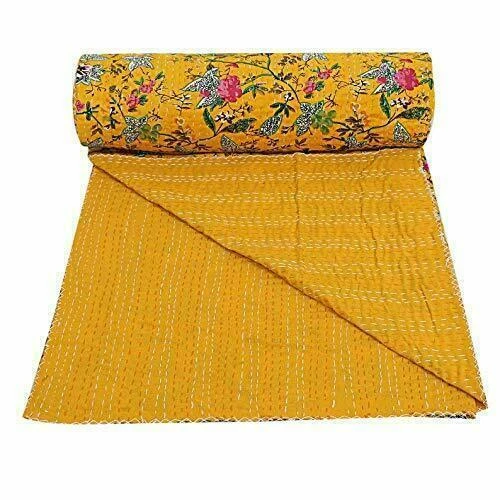 King Size Indian Handmade Kantha Quilt Cotton Bedspread Throw Bed Cover Blanket - Image 3 of 4