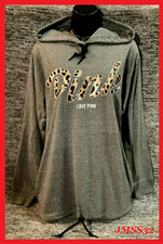 Victoria's Secret Pink Leopard Campus Hoodie Tee Shirt Heather Gray XS S M NIP
