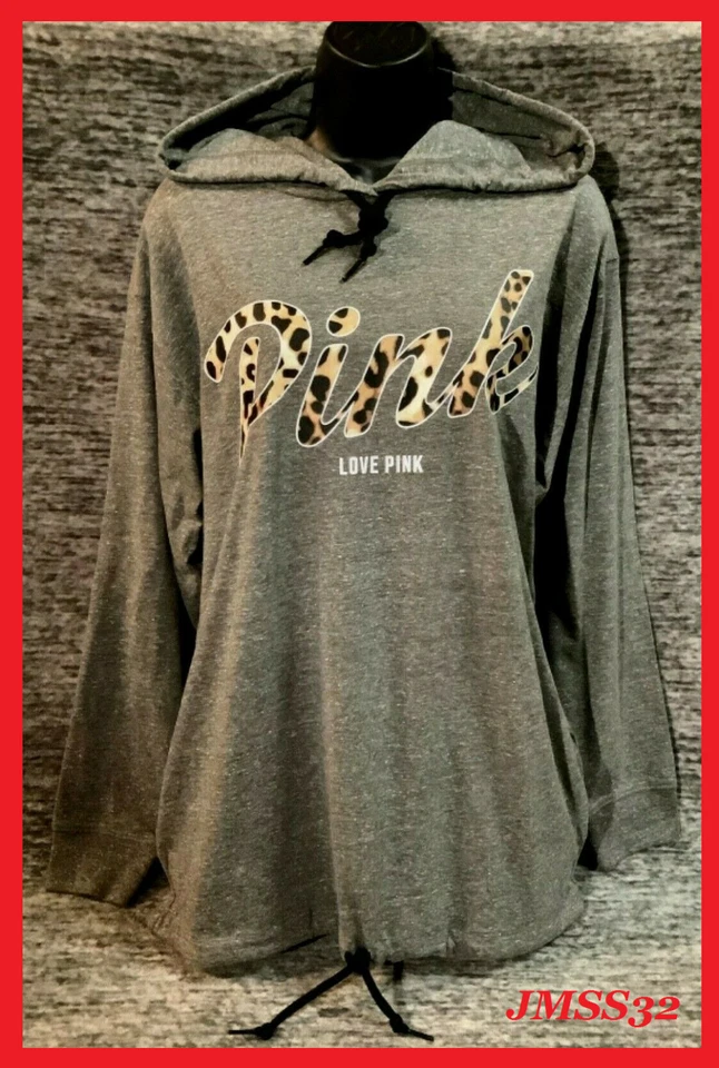 Victoria's Secret Rosa Leopardo Campus Sudadera con Capucha Camiseta Brezo Gris Nieve M Nueva con Etiquetas Foto 2 de 4