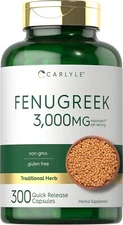 Fenugreek Capsules | 3000mg | 300 Count | Non-GMO, Gluten Free | by Carlyle