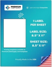 Premium Label Supply White Sticker Shipping Labels – 8.5" x 11" 100 Full Sheets