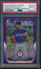 PSA 10 SEBASTIAN WALCOTT 2023 Bowman Chrome PURPLE SHIM REFRACTOR/250 GEM MINT