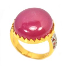 925 STERLING SILVER NATURAL PINK RED RUBY CABOCHON, SAPPHIRE RING SIZE 6.25