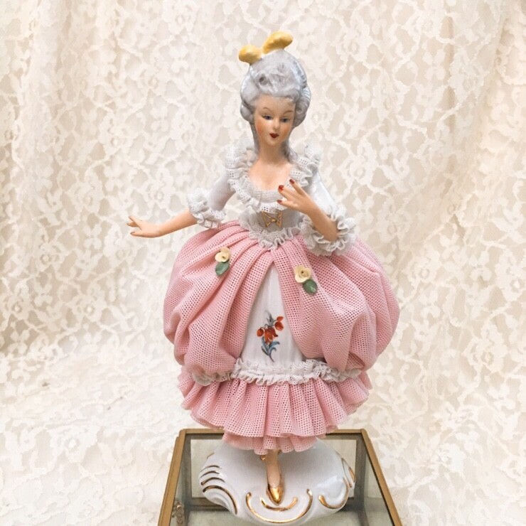 Dresden Germany Lace Figurine Pink Dress Lady Crown N 7.8” | eBay