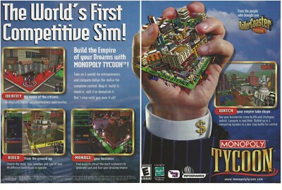 Monopoly Tycoon Print Ad/Poster Art PC Small Box