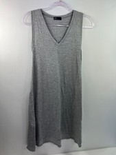 Gap Knit Tank Dress Women's Size XS Gray/White Striped Sleeveless Stretch V-Neck