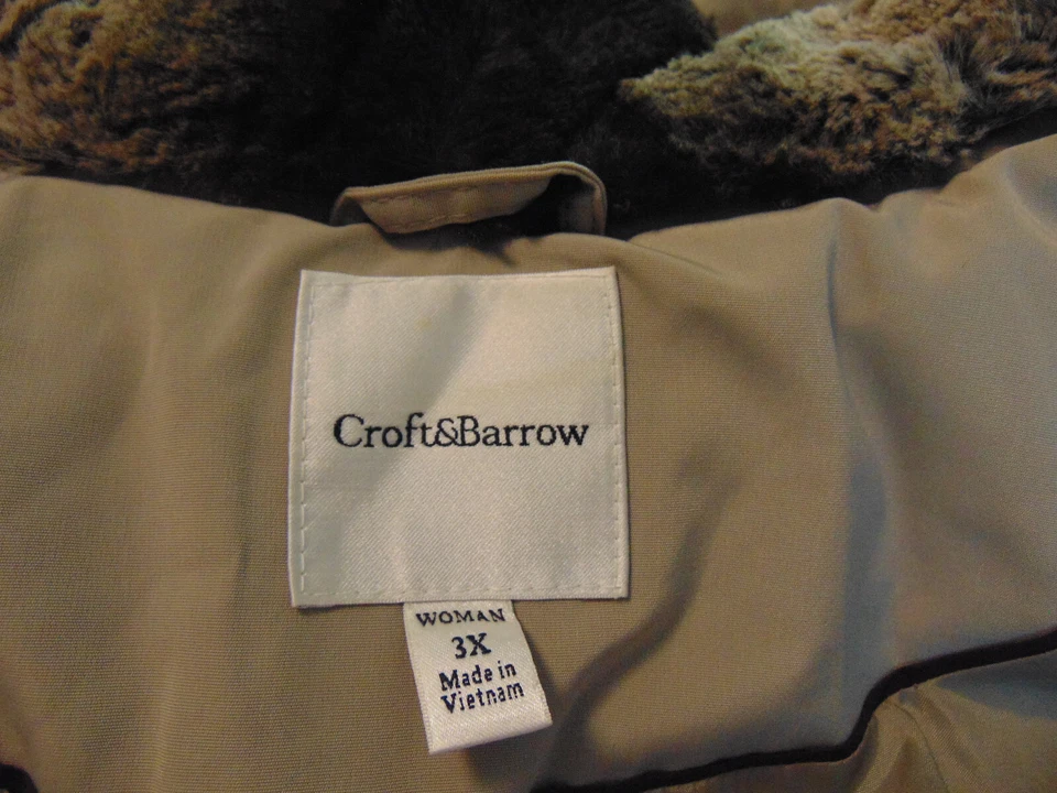 CROFT & BARROW MUJER BEIGE ACOLCHADO ABOMBADO PARKA ABRIGO PIEL SINTÉTICA RESISTENTE AL AGUA ~ 3X Foto 4 de 4