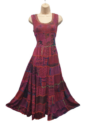 Patchwork Maxikleid Damen handbestickt Boho Hippie ärmellos Einheitsgröße 8 10