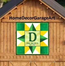 Personalized Barn Quilt Sign, Four Point Star John Deere Colors, Amish Design