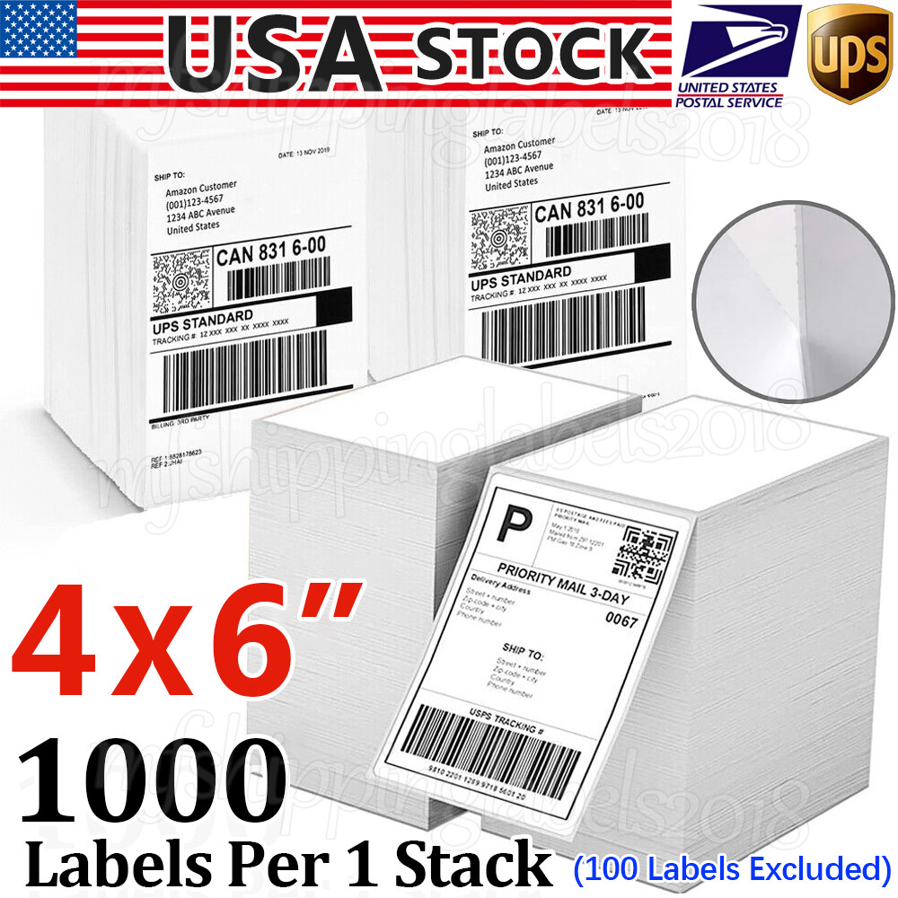 100-10000 4x6 Fanfold Direct Thermal Shipping Labels for Zebra & Rollo ...