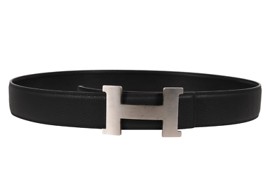 Hermes Mens 42MM H Buckle Belt Kit Silver Black Grain Hermes Mens 42MM H Buckle Belt Kit Silver Black Grain