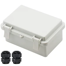 Zulkit IP65 Waterproof ABS Plastic Electrical Box - Hinged Shell, 2 Cable Glands