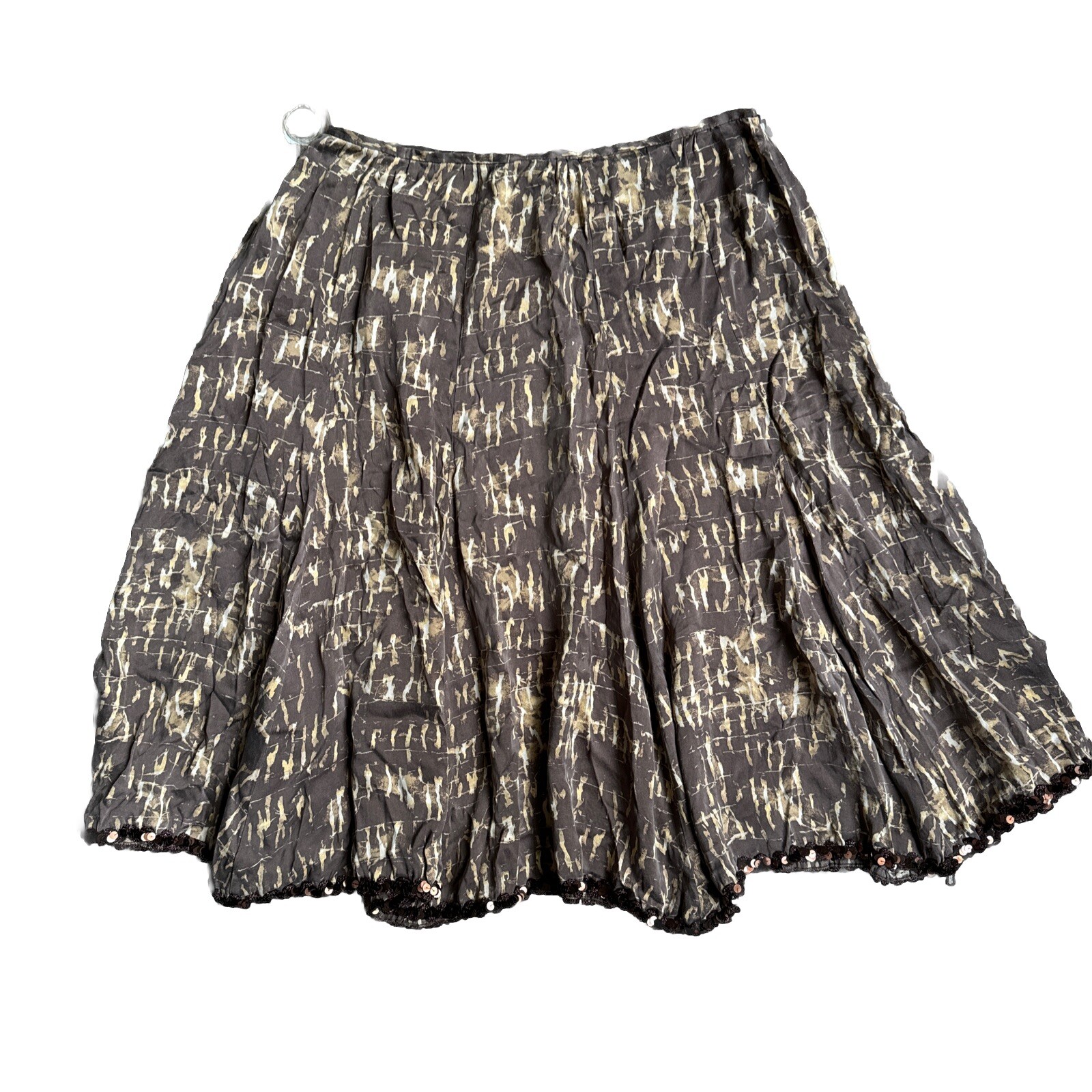 Vintage Silk Skirt Women 6 Fairy Midi 90s Y2K Cottagecore Sequins Brown Boho